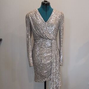 Alex Marie Shimmering Gold Long Sleeve Dress